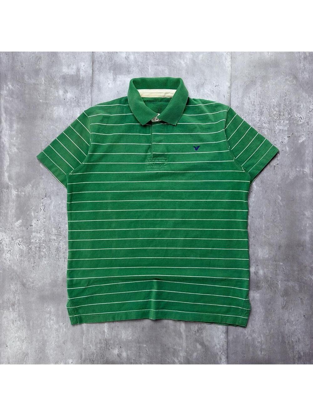 Y2K Green American Eagle Grunge Striped Skater Polo Shirt